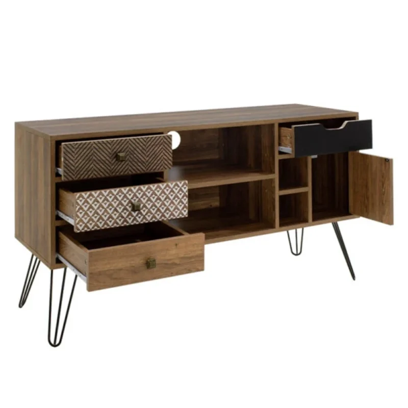 Boho TV komoda so geometriski shari i crni metalni nogarki